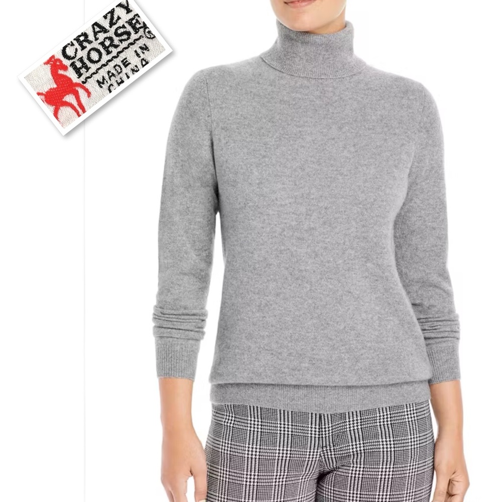 Vintage 90s CRAZY HORSE Angora Lambswool Blend Turtleneck Sweater In Gray Sz XS
